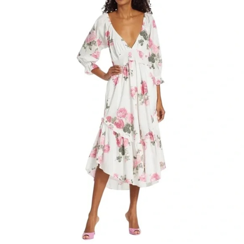 Love Shack Fancy Firefly Dress in White/Pink Floral. New with tags. Size M